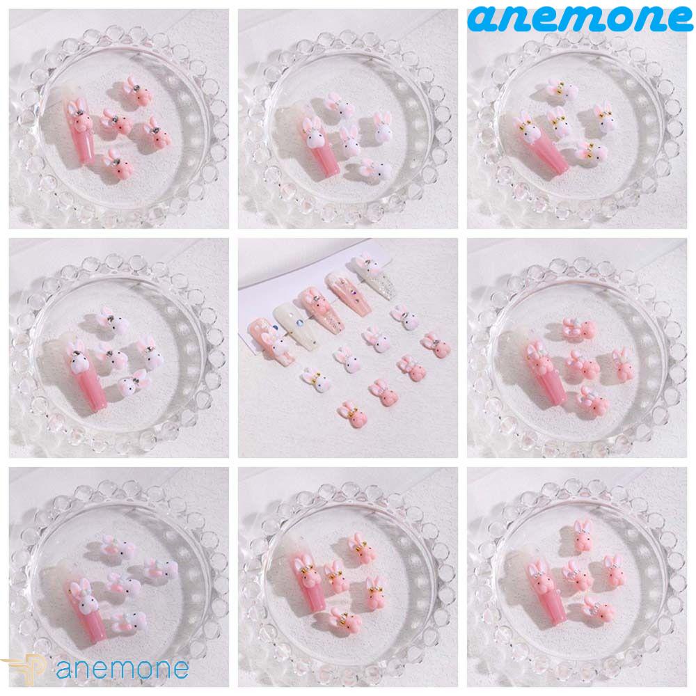 ANEMONE Set 10 Phụ Kiện Trang Trí Móng Tay Hình Thỏ Màu Sắc Xinh Xắn DIY