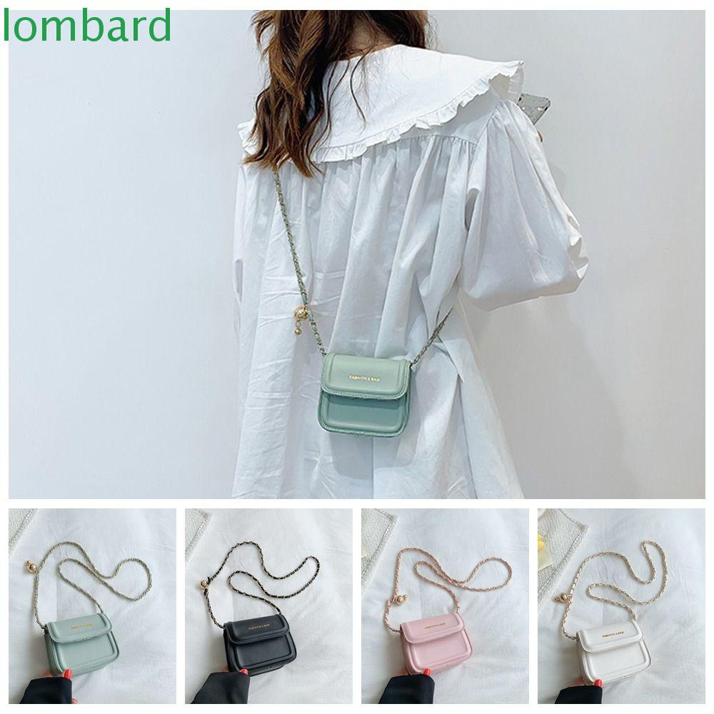 LOMBARD Túi Yên Ngựa Nhỏ Đeo Vai Màu Trơn In Chữ Sức Chứa Lớn Có Dây Xích Thanh Lịch Mua Sắm