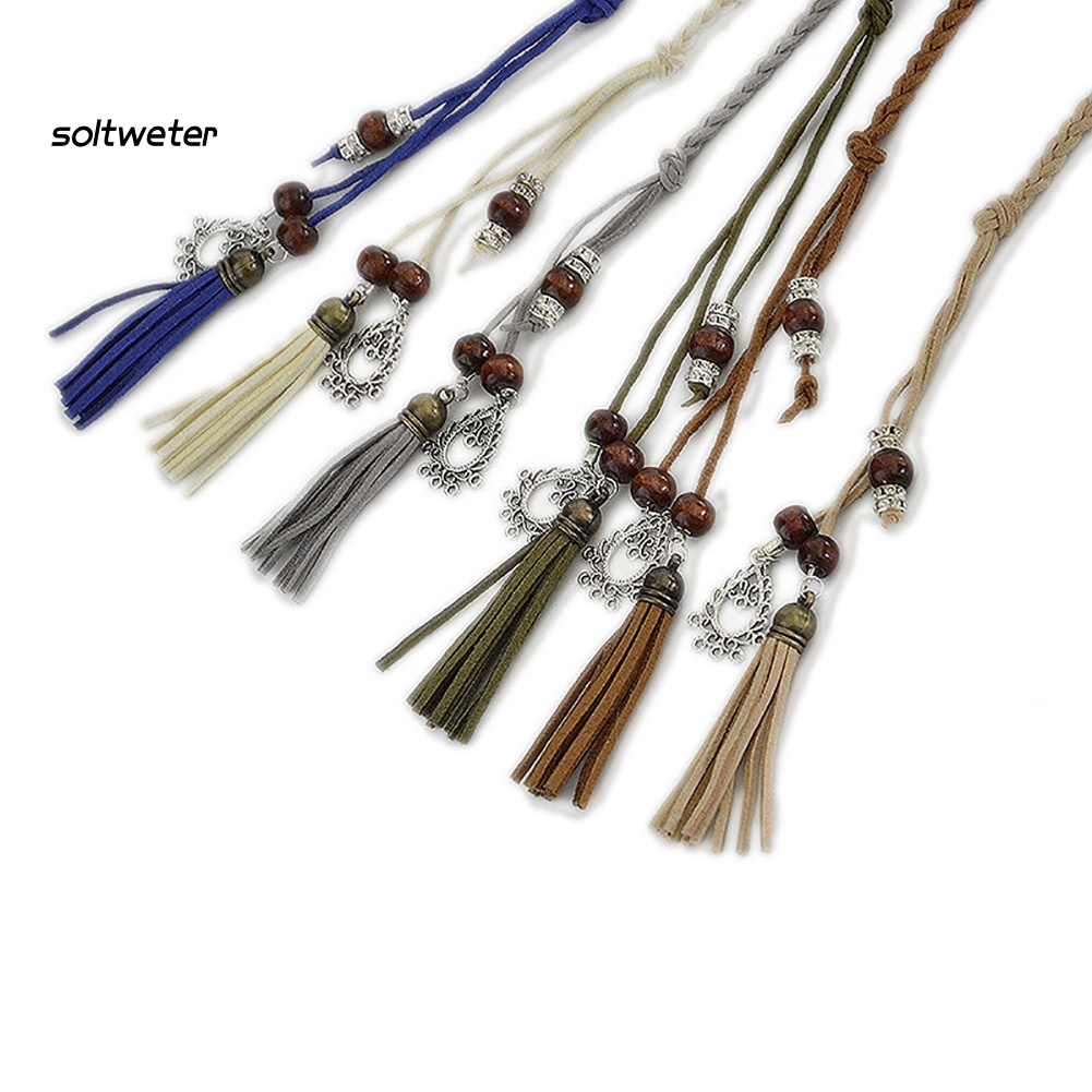 Thắt Lưng Bện Dây Mỏng Đính Hạt Và Tua Rua Tự Buộc Cho Nữ