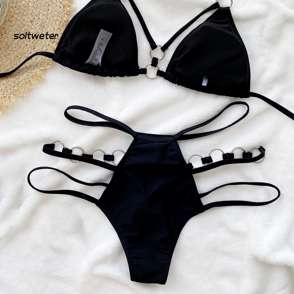 Bộ Đồ Bơi 2 Mảnh Có Vòng Kim Loại Màu Sắc Tinh Khiết Tùy Chỉnh Thời Trang Cho Nữ