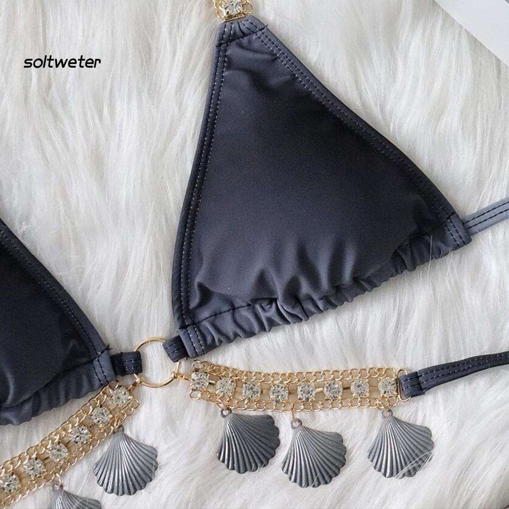 Bộ Bikini 2 Mảnh Cổ Yếm Hình Vỏ Sò Màu Gradient Bắt Mắt Dành Cho Nữ