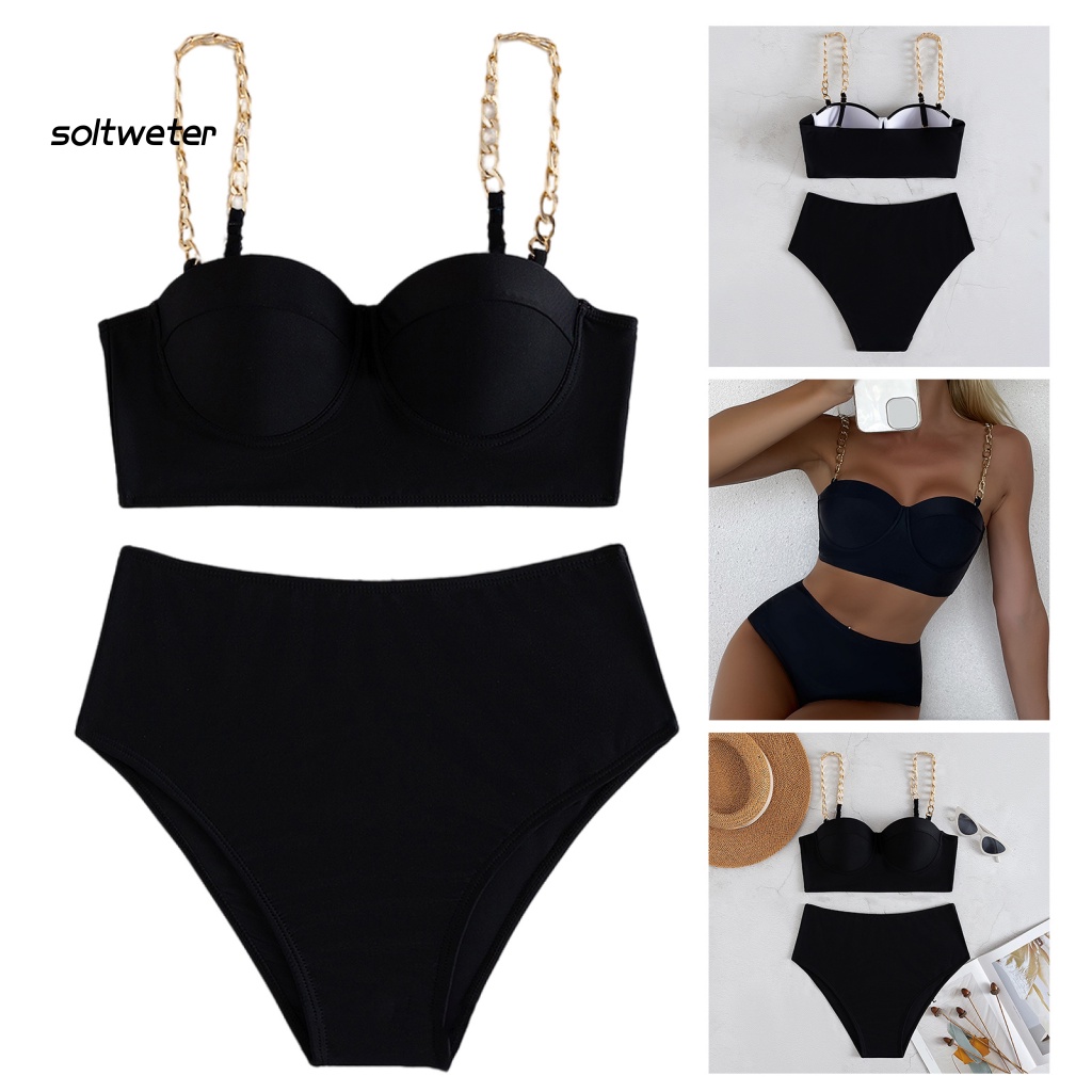 2 Bộ Bikini Hai Mảnh Màu Đen Có Dây Kim Loại Gợi Cảm