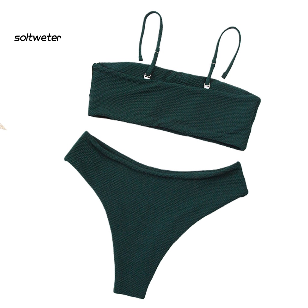 Bộ Đồ Bơi 2 Mảnh Bằng Polyester Màu Trơn Thoáng Khí Gợi Cảm Cho Nữ