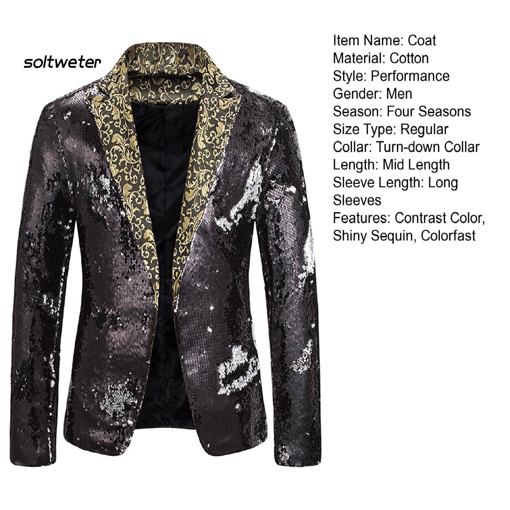 Áo Khoác Blazer Tay Dài Đính Kim Sa Lấp Lánh Màu Sắc Tương Phản Thời Trang Cho Nữ