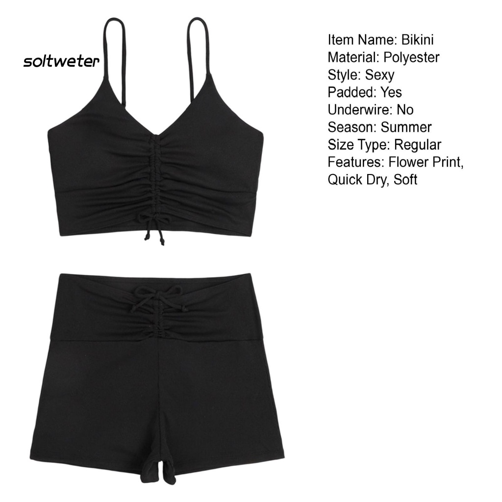 Bộ Bikini 2 Mảnh Cổ Chữ V Lưng Cao Co Giãn Thoáng Khí In Họa Tiết Hoa Kèm Dây Rút Thời Trang Quyến Rũ Cho Nữ