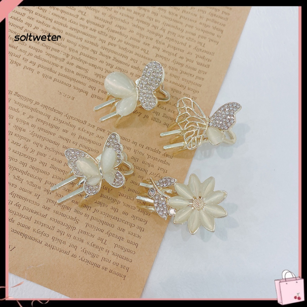 Kẹp Tóc Càng Cua Hình Hoa / Bướm Đính Đá Opal Mini Chống Trượt Tạo Kiểu Tóc Thời Trang Cho Nữ