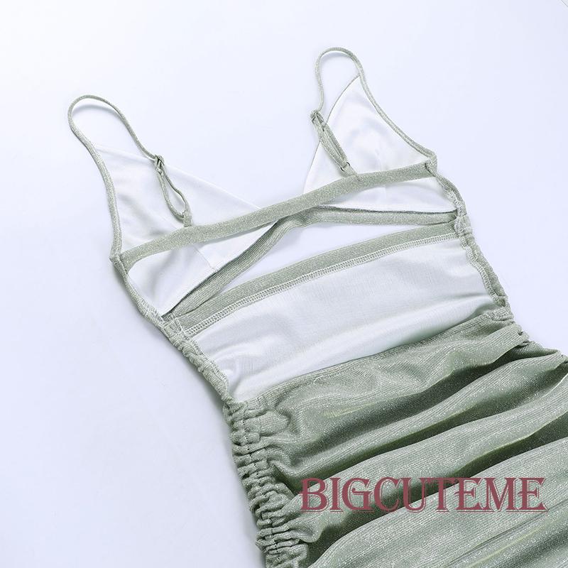 Đầm Dây Rút Cổ Chữ V Khoét Sâu Lấp Lánh Thời Trang Nữ