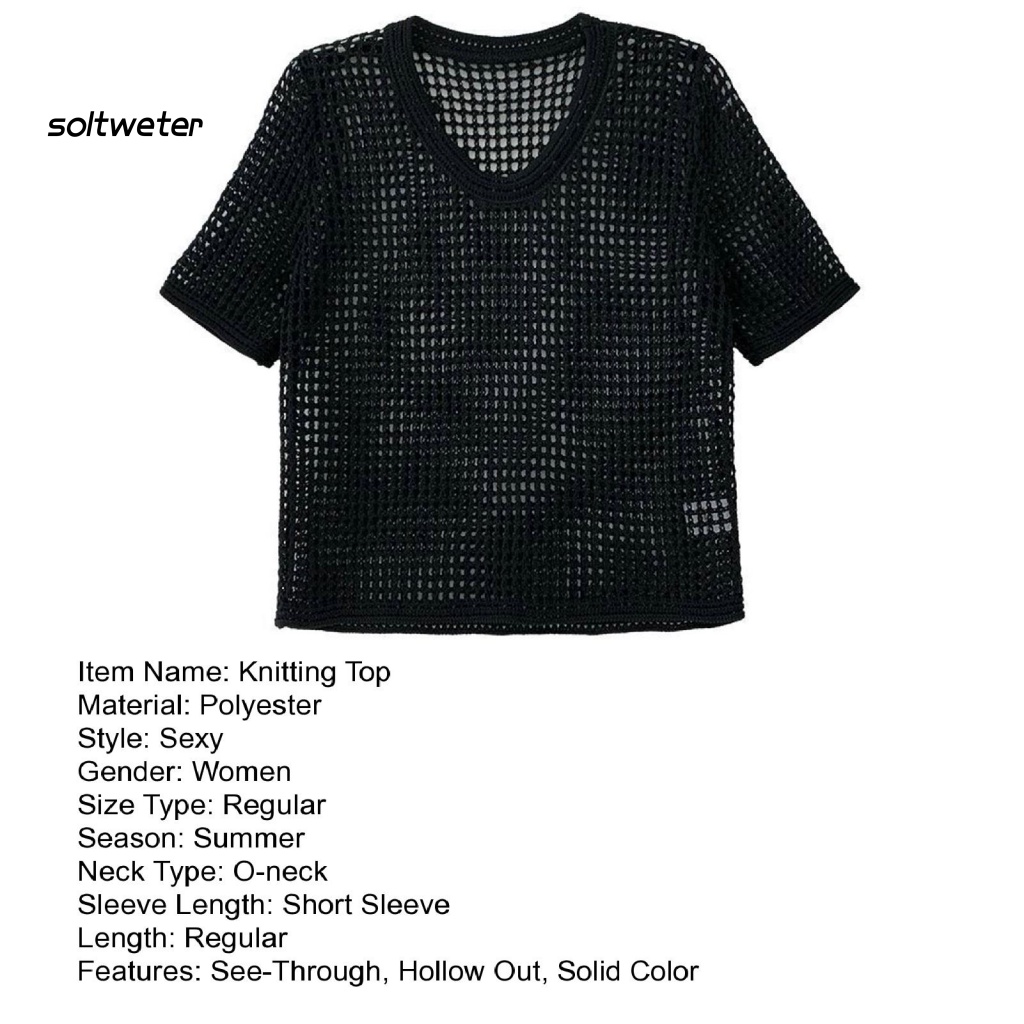 Áo Thun Dệt Kim Mỏng Tay Ngắn Cổ Tròn Màu Trơn Che Nắng Cho Nữ