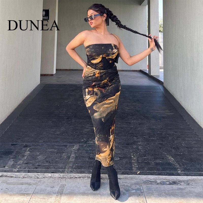 Đầm Dài Hở Vai In Họa Tiết Thời Trang Mùa Hè Quyến Rũ Cho Nữ