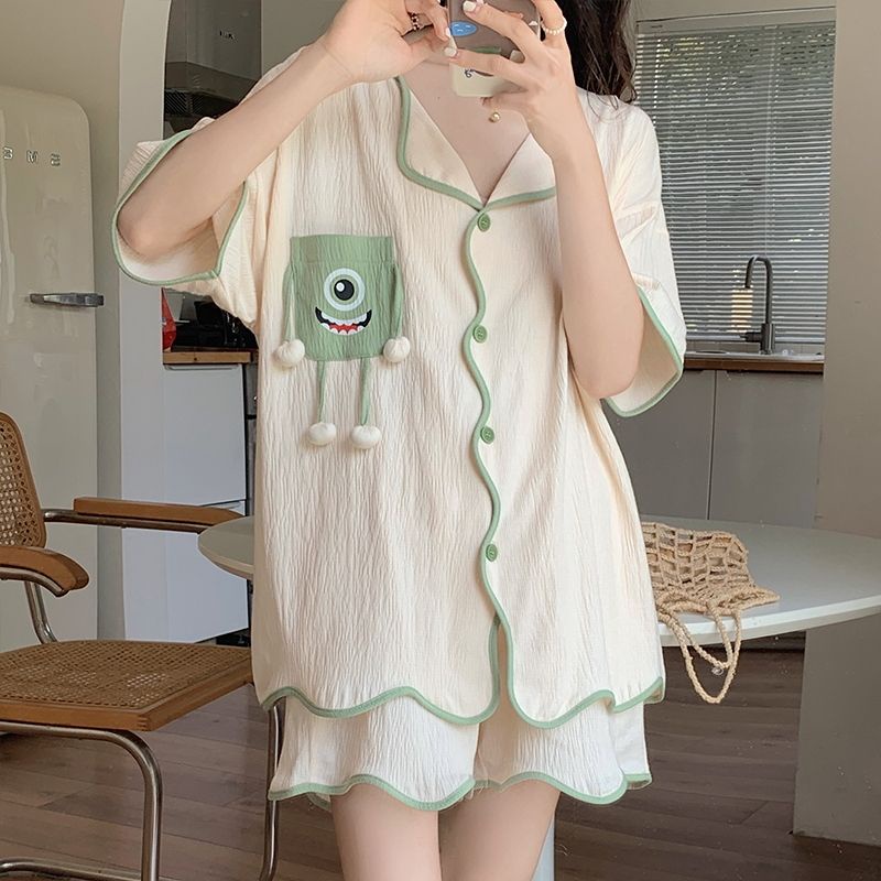 Bộ Đồ Ngủ Tay Ngắn Chất Cotton Mỏng Nhẹ Thời Trang Mùa Hè Dễ Thương Cho Nữ