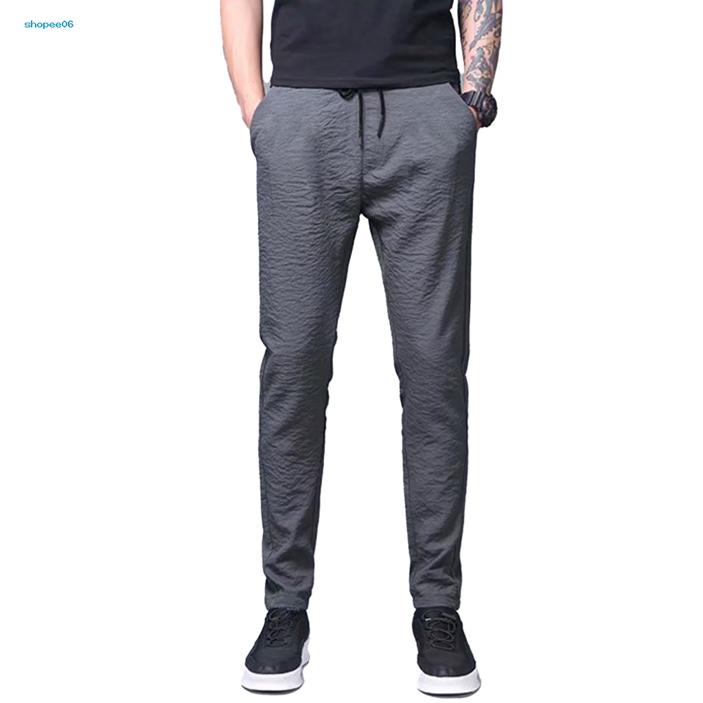 Quần Thun Lạnh Mỏng Mùa Hè Dáng Suông Có Túi Dây Rút Xếp Ly Và Túi Lưng Co Giãn Cho Nam