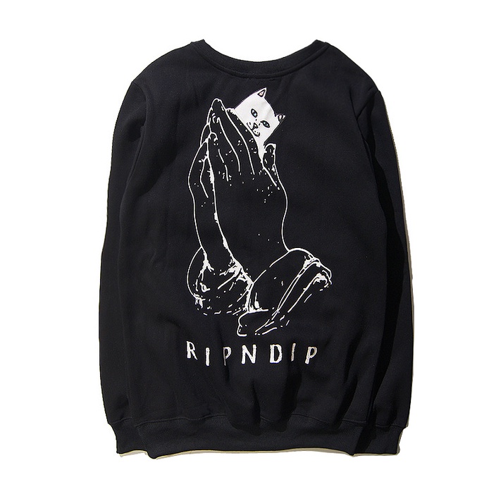 Áo Sweater Chui Đầu Dáng Rộng Tay Dài In Hình Mèo Phong Cách Âu Mỹ ripndip Đường Phố Cho Nam Và Nữ