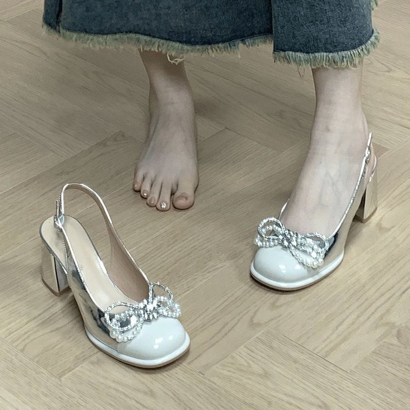 Giày Cao Gót Đế Thô Đính Nơ Nhiều Màu Sắc Đa Dạng Hợp Thời Trang