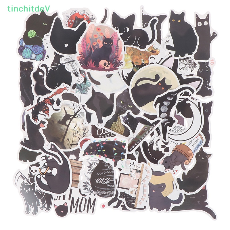 Bộ 50 Miếng Dán Hình Mèo Đen Trang Trí Điện Thoại / Laptop / Guitar Cổ Điển Cho Bé