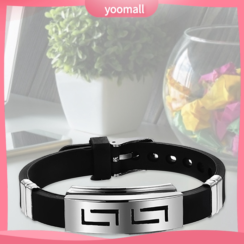 Vòng Tay Cao Su Phối Khóa Thép Không Gỉ Thời Trang Punk Cho Nam