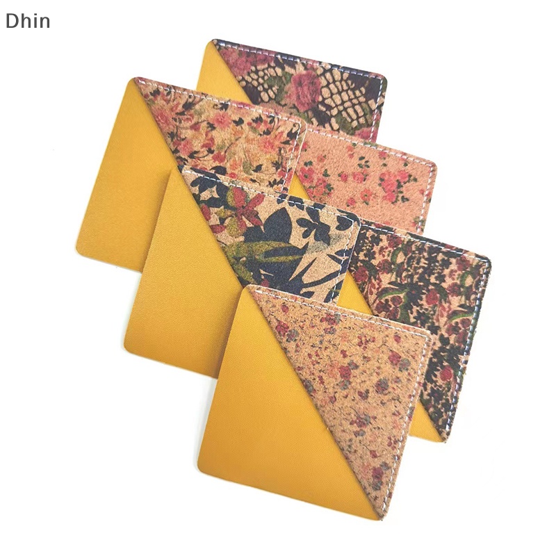 [Dhin] Flower Leather Bookmark Portable Gift Rhombus Bookmark Book Page Holder Cork Printed Bookmark Corner Bookmark Stationery Gift COD