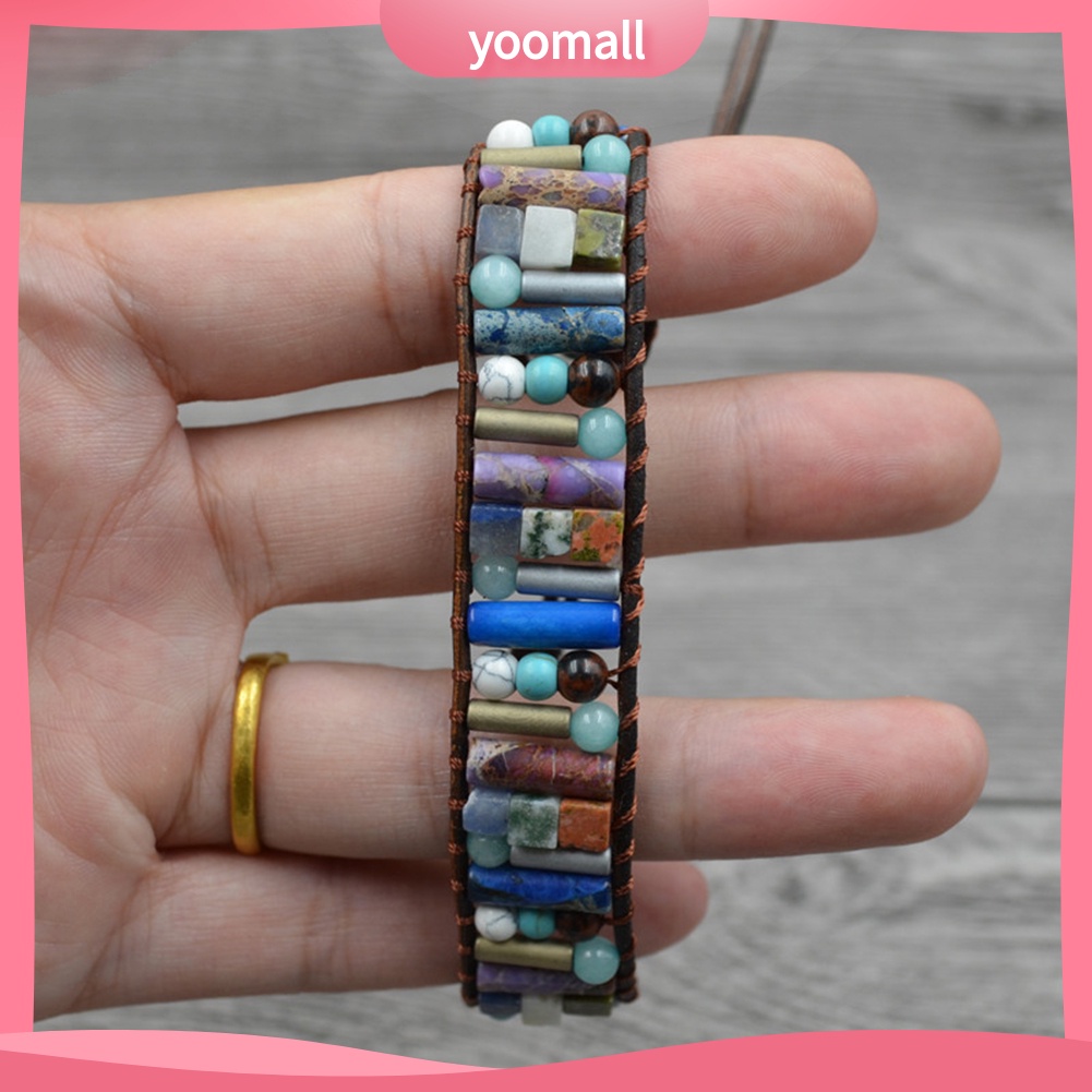 Vòng Tay Dây Da Giả Nhiều Lớp Đính Đá Quý Phong Cách Boho Cho Nữ