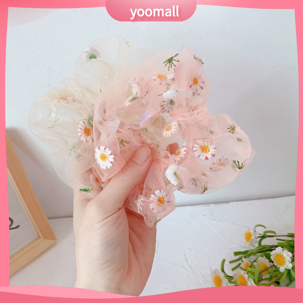 Dây Buộc Tóc Cao Su Vải Lưới Xuyên Thấu In Họa Tiết Hoa Sử Dụng Hàng Ngày Cho Bạn Gái