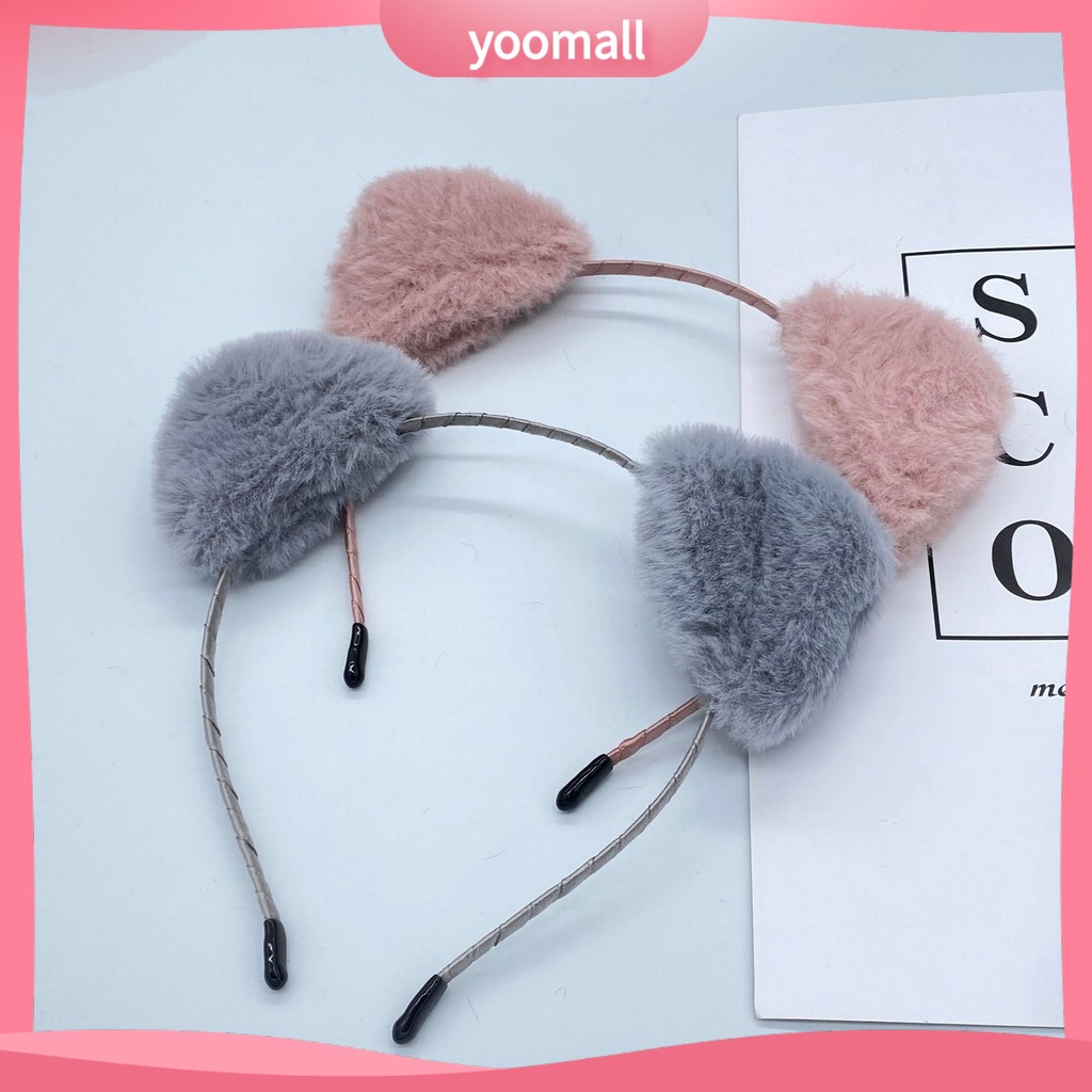 Băng Đô Cài Tóc Tai Mèo Phủ Lông Mềm Mịn Nhẹ Nhàng Co Giãn Màu Sắc Ngọt Ngào