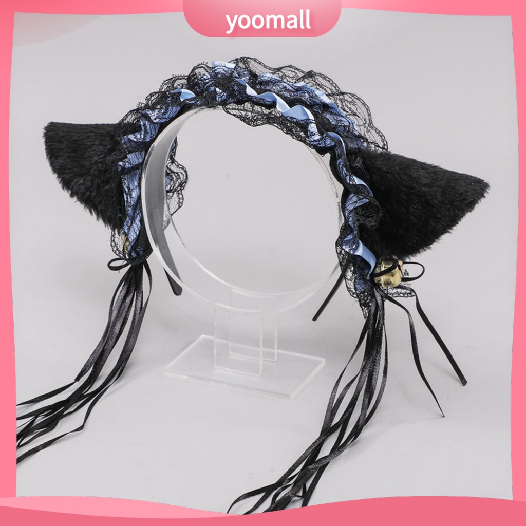 Băng Đô Tai Mèo Phối Ren Tua Rua Phong Cách Gothic Lolita Cho Nữ