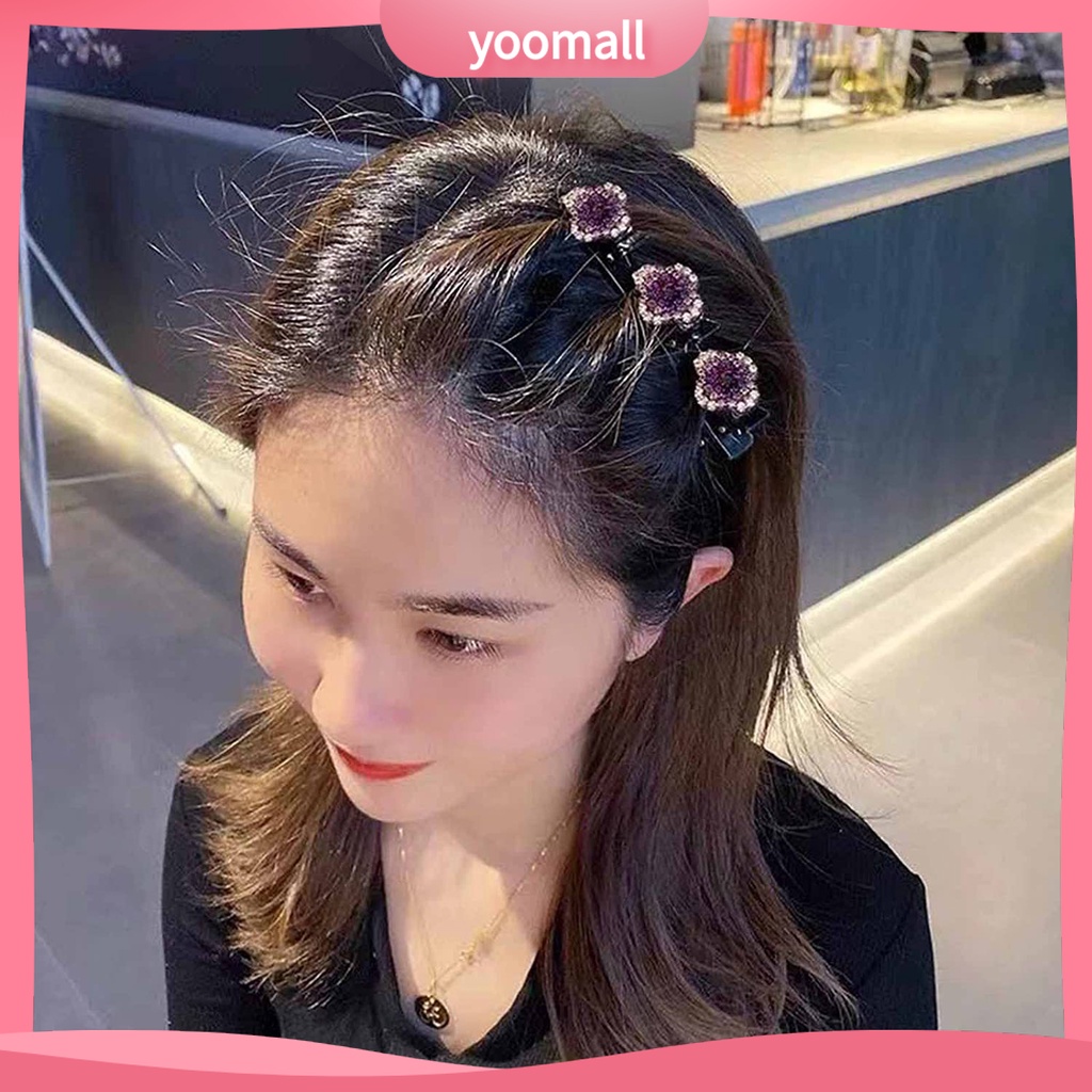 Set 4 Kẹp Tóc Hai Lớp Đính Hoa Và Ngọc Trai Giả Phong Cách Hàn Quốc