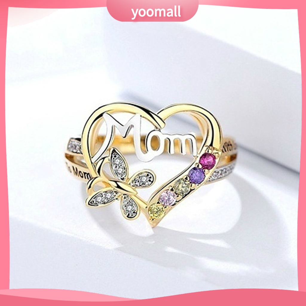 Nhẫn Kim Loại Hình Trái Tim Đính Đá Cho Ngày Của Mẹ