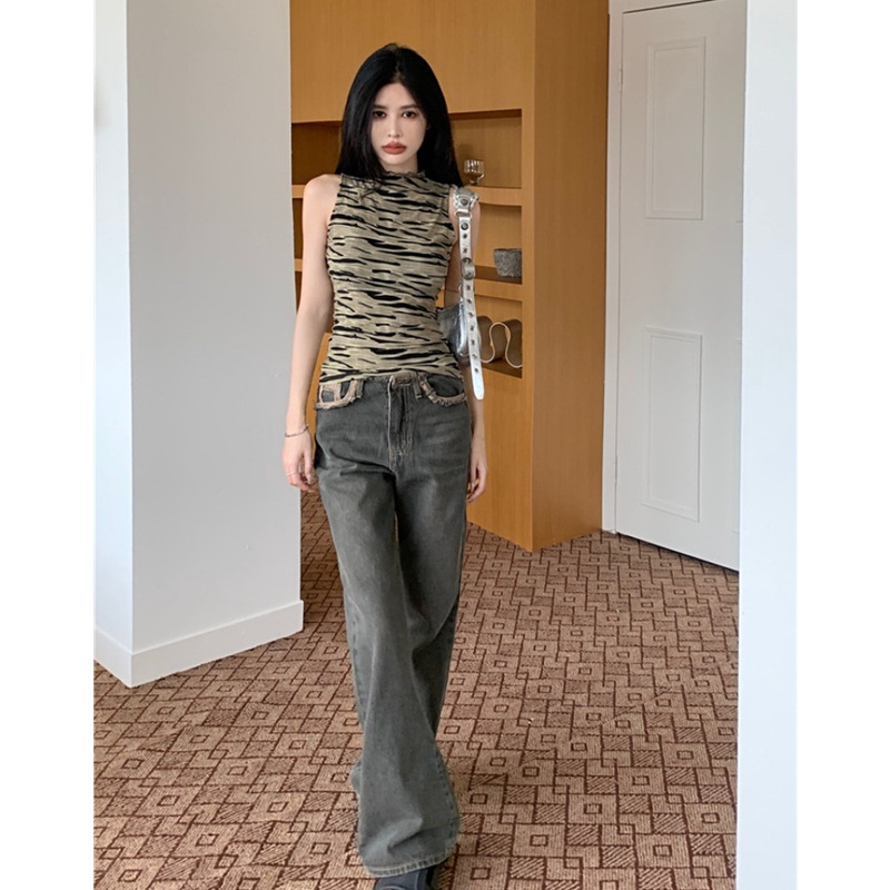 Áo Sát Nách Cổ Tròn In Họa Tiết Da Báo Quyến Rũ Thời Trang Hè