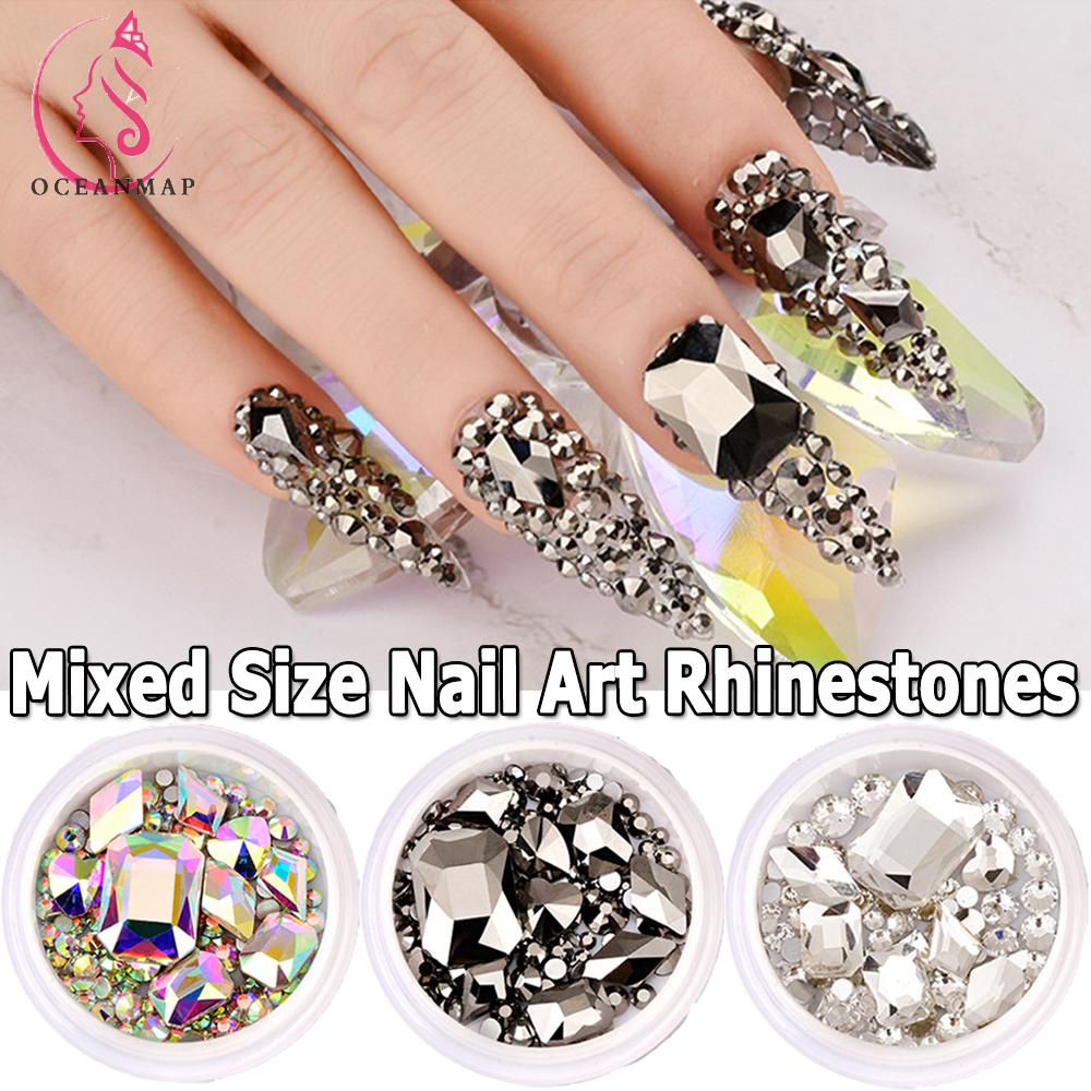 OCEANMAP Hạt Đá 3D Nhiều Kích Cỡ Tự Đính Trang Trí Móng Đeo Lưng
