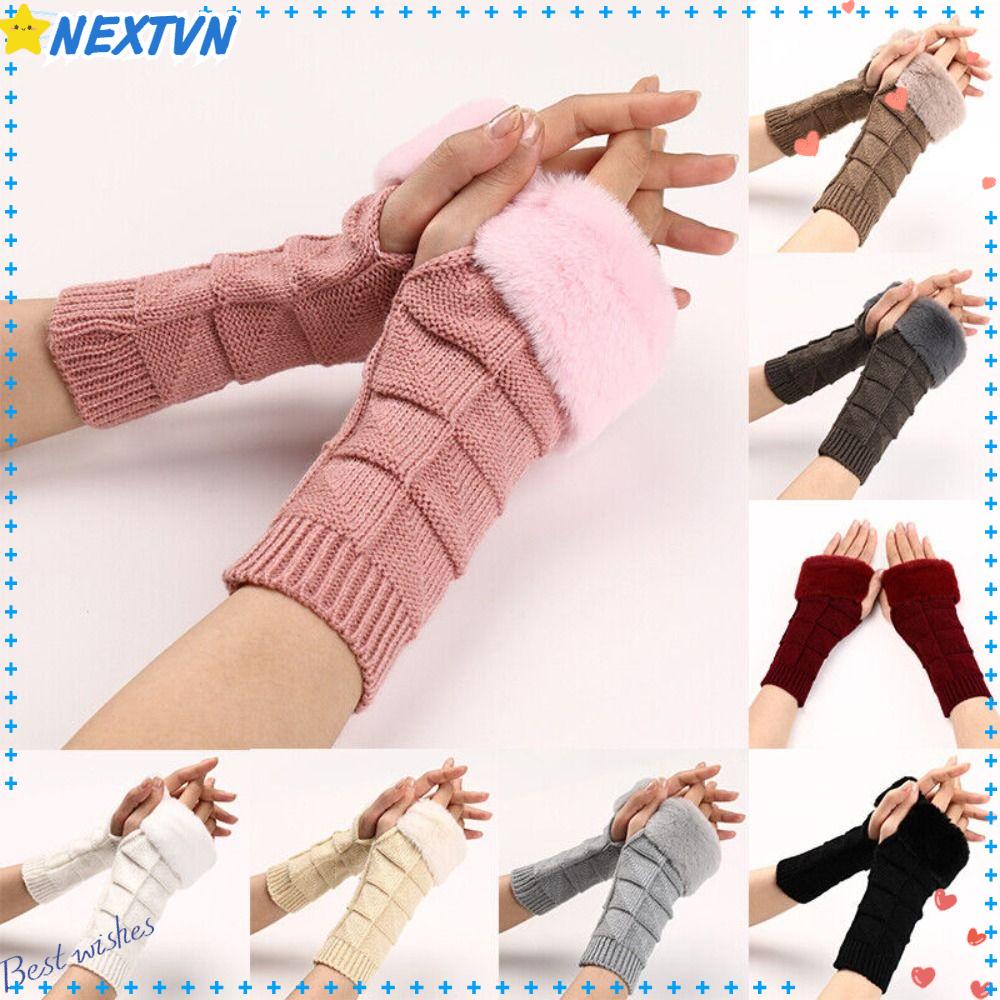 NEXTVN Găng Tay Hở Ngón Giữ Ấm Hình Mèo Hoạt Hình