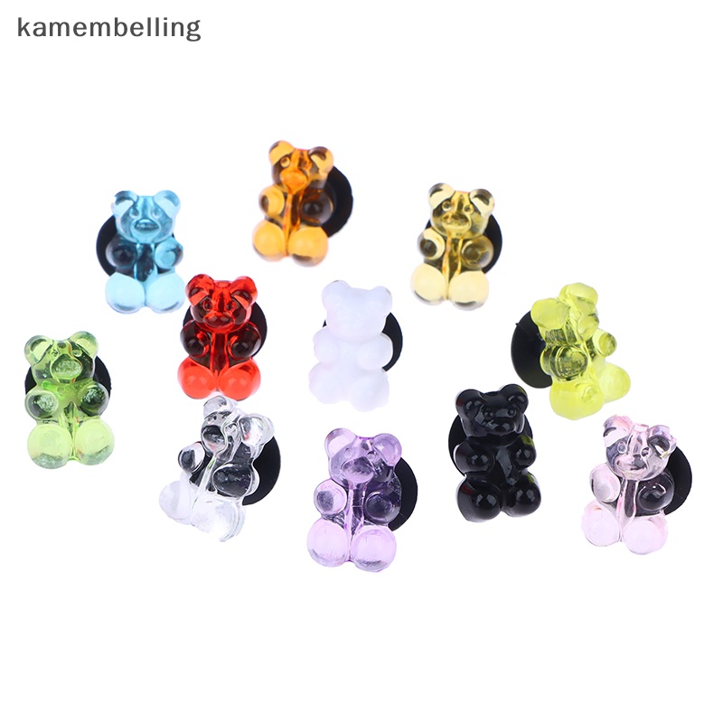 Kamembelling Set 2 Phụ Kiện Nút Nhựa Hình Gấu Hoạt Hình Màu Kẹo Trang Trí Giày Cho Bé Gái