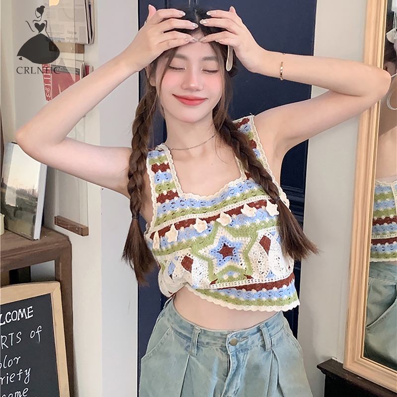 Áo Dệt Kim Sát Nách Thêu Họa Tiết Màu Tương Phản Thời Trang Mùa Hè Cho Nữ vn