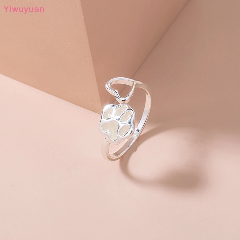 < Yiwuyuan > Nhẫn Dạ Quang Dạng Mở Hình Chân Mèo Có Thể Điều Chỉnh Quà Tặng Cho Cặp Đôi Nam Nữ Mới