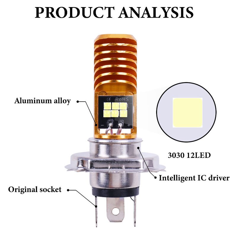 Đèn Pha led H4 ba20d 12v p15d H4 Chuyên Dụng Cho Xe Mô Tô