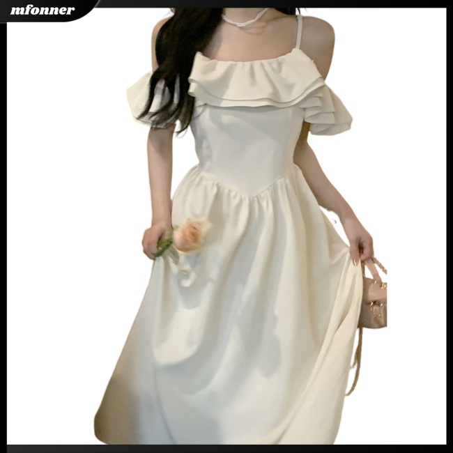 Đầm Lưng Cao Tay Bèo Màu Sắc Đơn Giản Thanh Lịch Cho Nữ