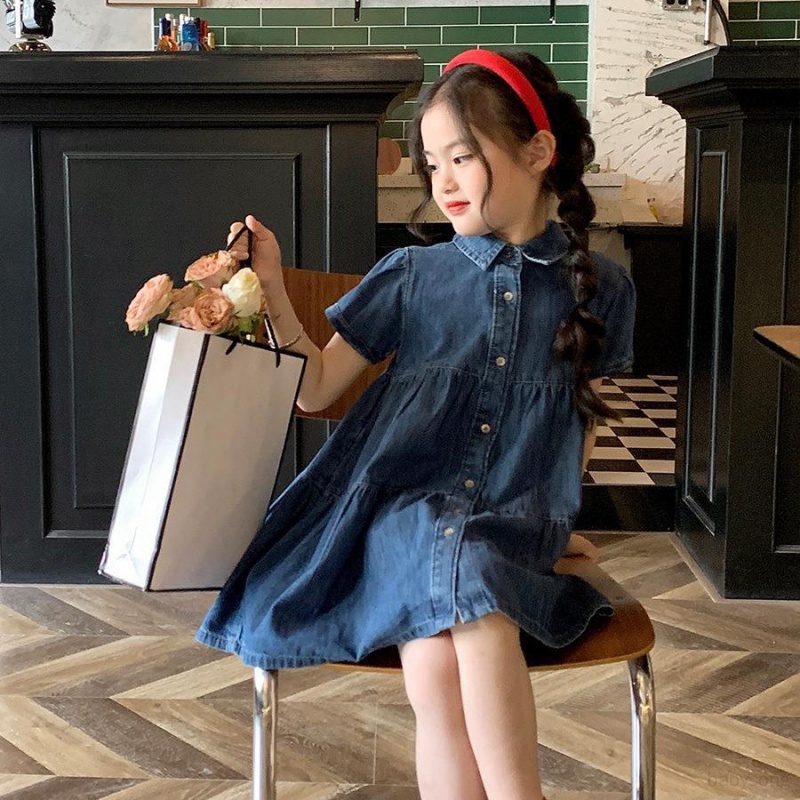 Đầm Denim Mỏng Thoải Mái Thời Trang Mùa Hè Phong Cách Hàn Quốc Cho Bé Gái