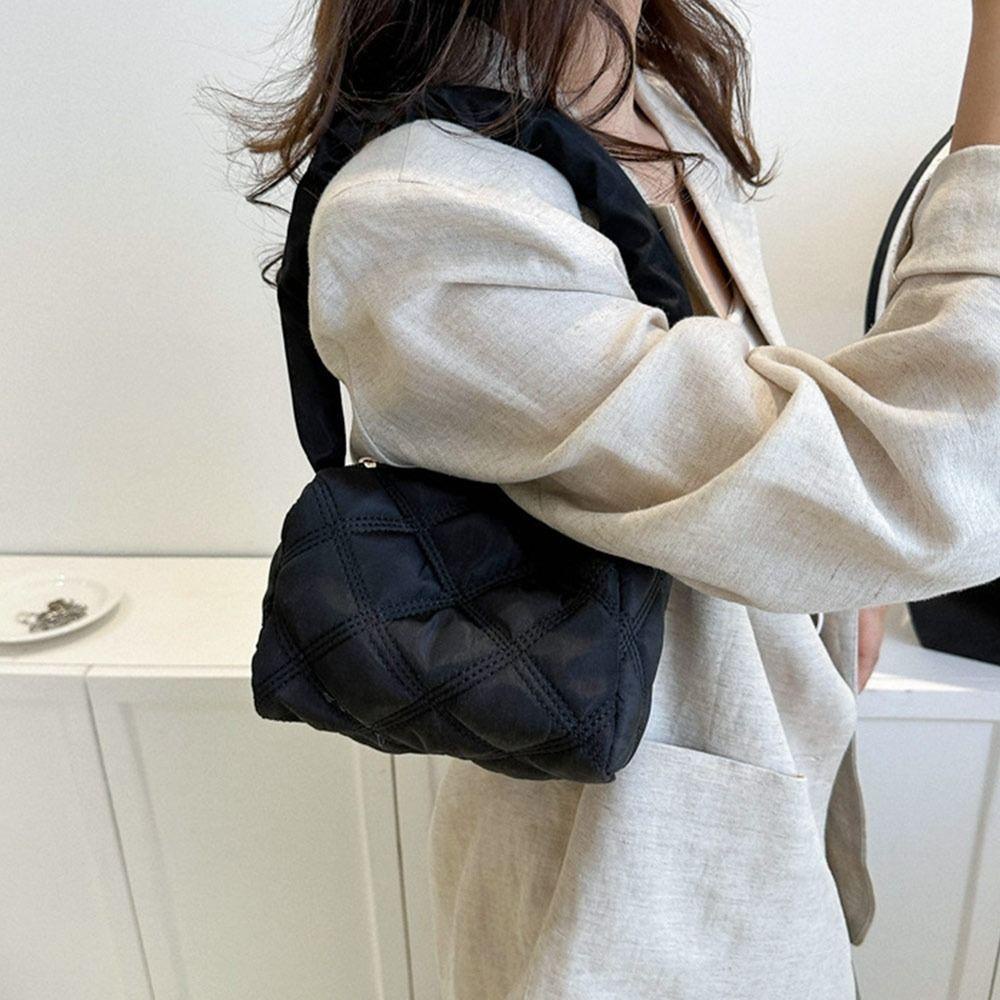 Túi Đeo Vai Cotton Màu Trơn Thêu Họa Tiết Caro Dễ Thương Thời Trang Cho Nữ