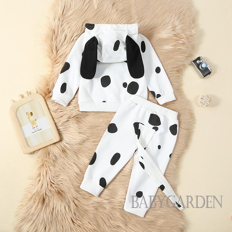 Set Áo Hoodie Tay Dài Có Khóa Kéo &amp; Quần Dài Hình Dalmatian Cho Bé 0-24 Tháng Tuổi