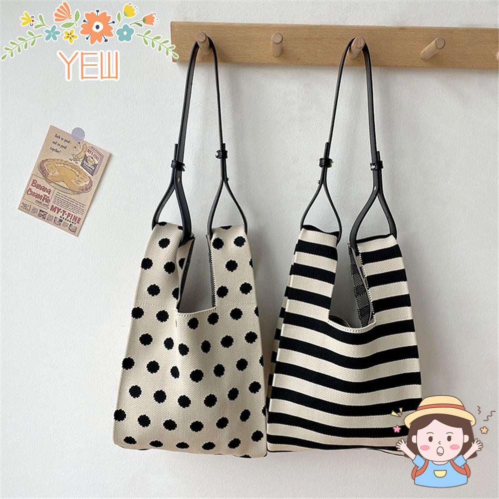 Túi Tote Đan Len Họa Tiết Chấm Bi Thắt Nút Xinh Xắn Cho Nữ