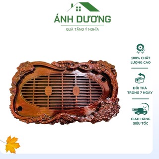 Khay trà tùng hạc nhựa giả gỗ, khay đựng bộ ấm trà bền đẹp sang trọng