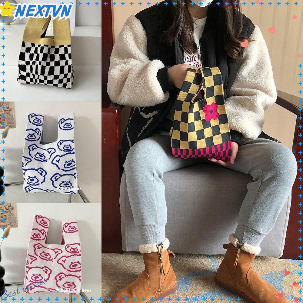 Túi Tote Đan Len Thủ Công Hình Gấu Dễ Thương Cho Bạn Gái