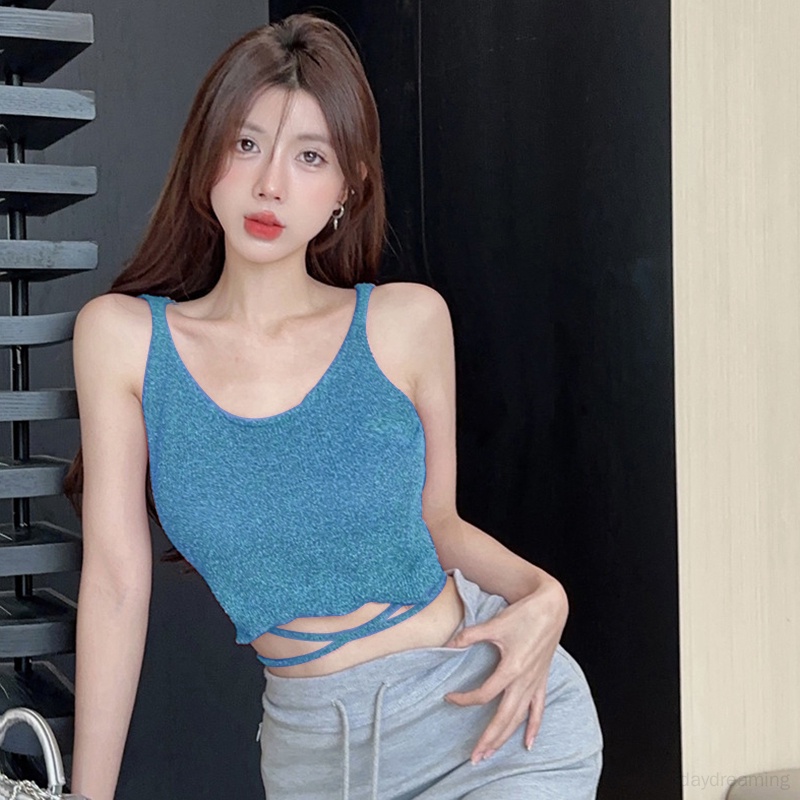 Áo Hai Dây Dệt Kim Dáng Ôm Phong Cách Hàn Quốc Thời Trang Mùa Hè Quyến Rũ Cho Nữ