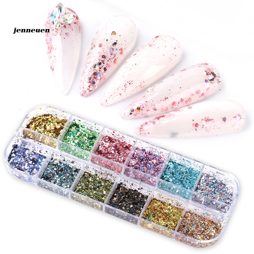 Hộp 12 Ngăn Đựng Hạt Kim Sa Siêu Mỏng Trang Trí Móng Tay