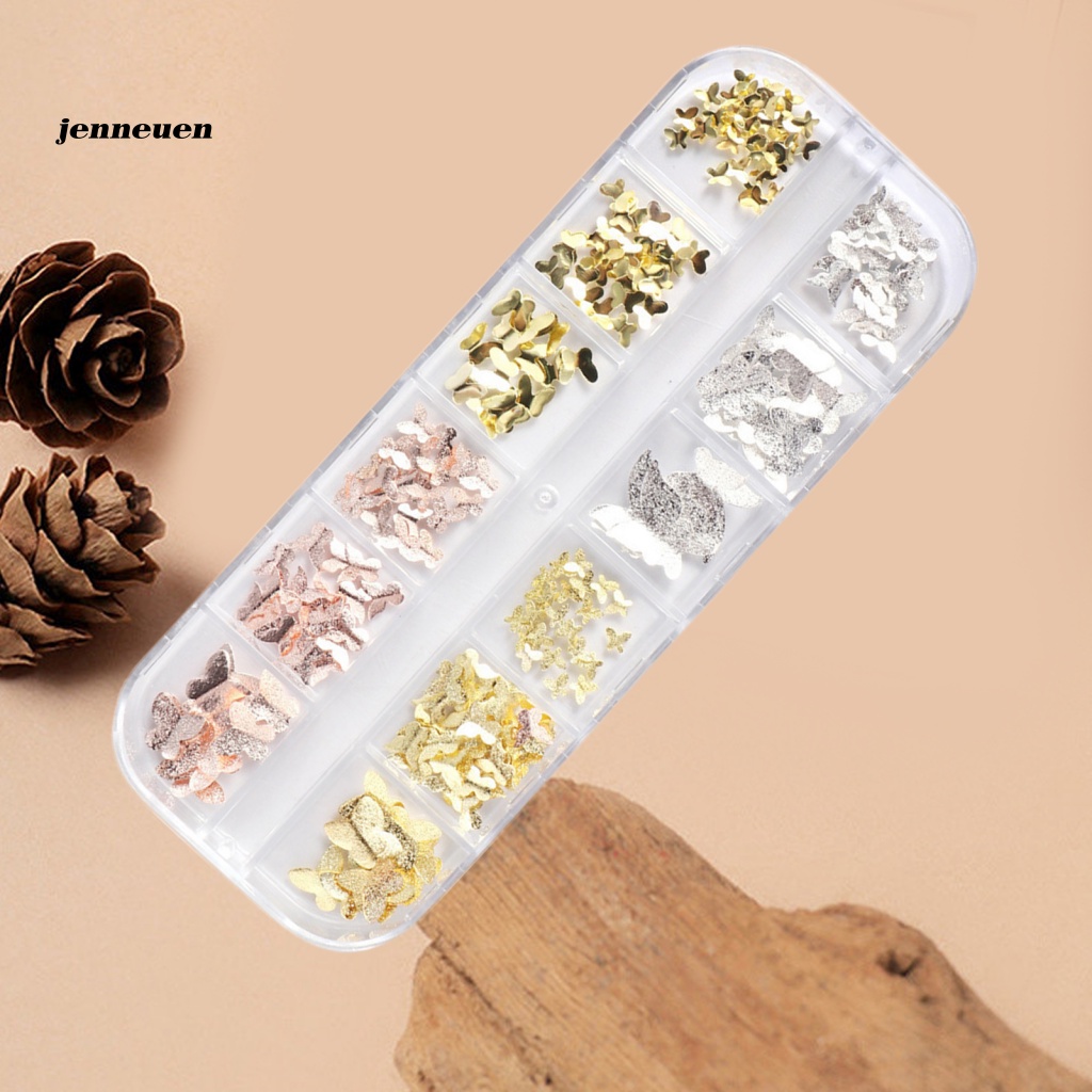 1 Hộp 12 Ngăn Đựng Phụ Kiện Trang Trí Móng Tay Hình Bướm Màu Sắc Sống Động