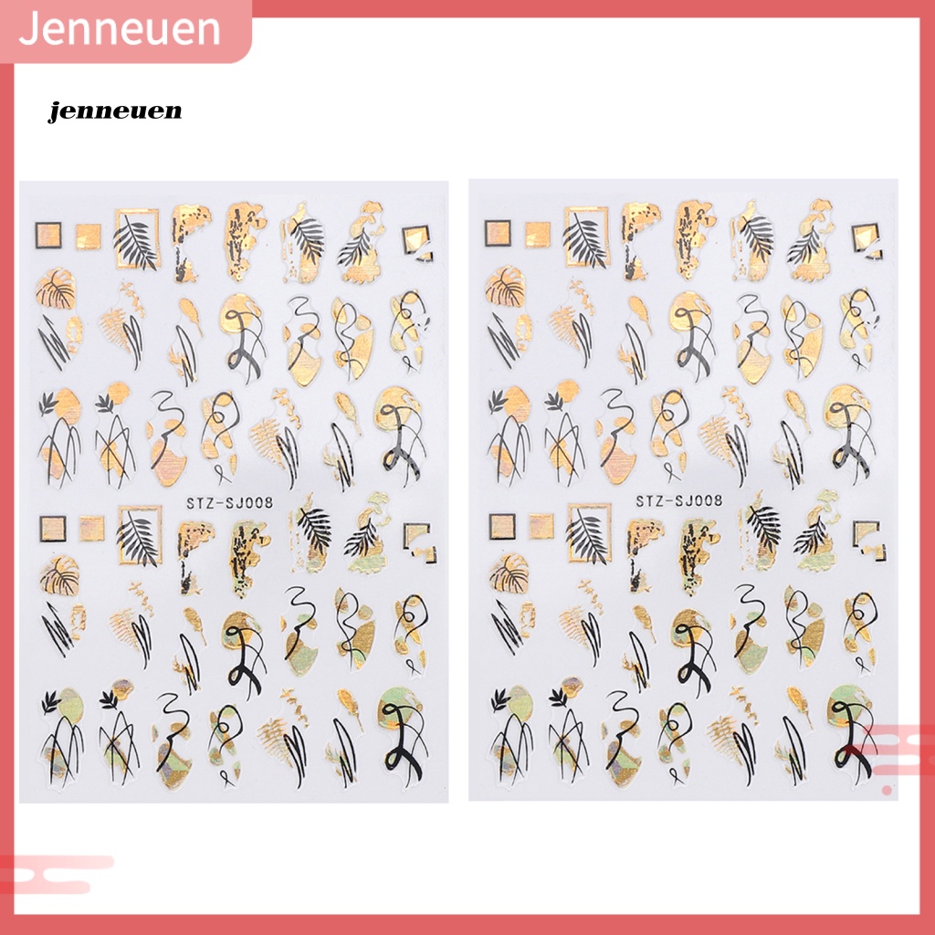 Set 2 Nhãn Dán Trang Trí Móng Tay Họa Tiết Hoa Lá Màu Đen Thời Trang Cho Nữ