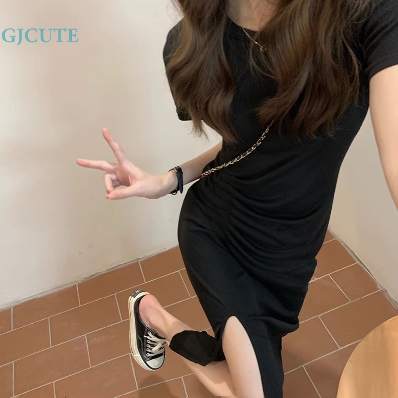 Đầm Midi Màu Trơn Xẻ Tà Eo Cao Gợi Cảm Thời Trang Mùa Hè Cho Bạn Gái