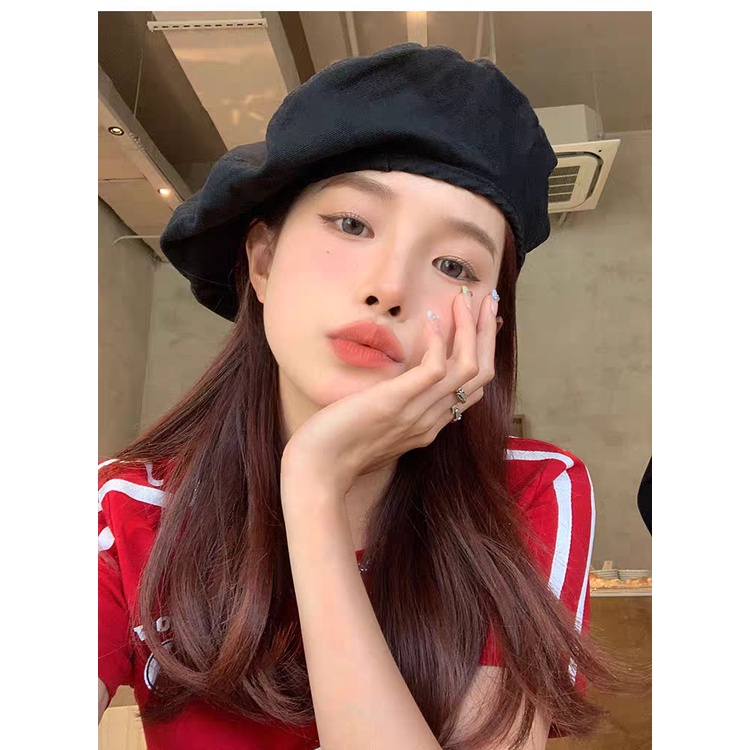 Mũ beret nữ trơn, mũ nồi họa sĩ chất liệu cotton cao cấp họa tiết phong cách ulzzang có dây rút thời trang thu đông
