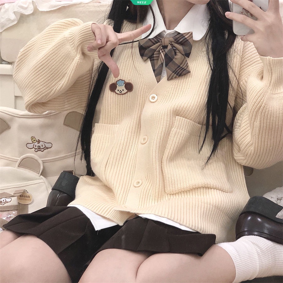 Áo Khoác Cardigan Dệt Kim Dáng Rộng In Hoạt Hình Cinnamoroll Kuromi PomPom Purin Ngọt Ngào Thời Trang Thu Đông Cho Nữ