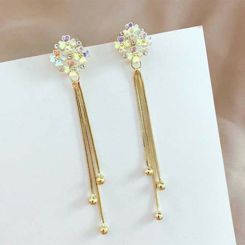 Bông Tai Dáng Dài Hình Hoa Đính Đá Nhiều Màu Sắc Thời Trang Hàn Quốc