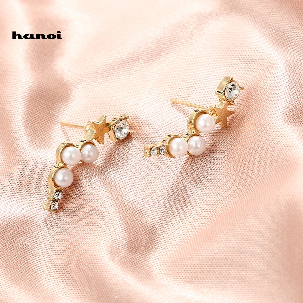 Bông Tai Ngôi Sao Đính Ngọc Trai Nhân Tạo Thời Trang