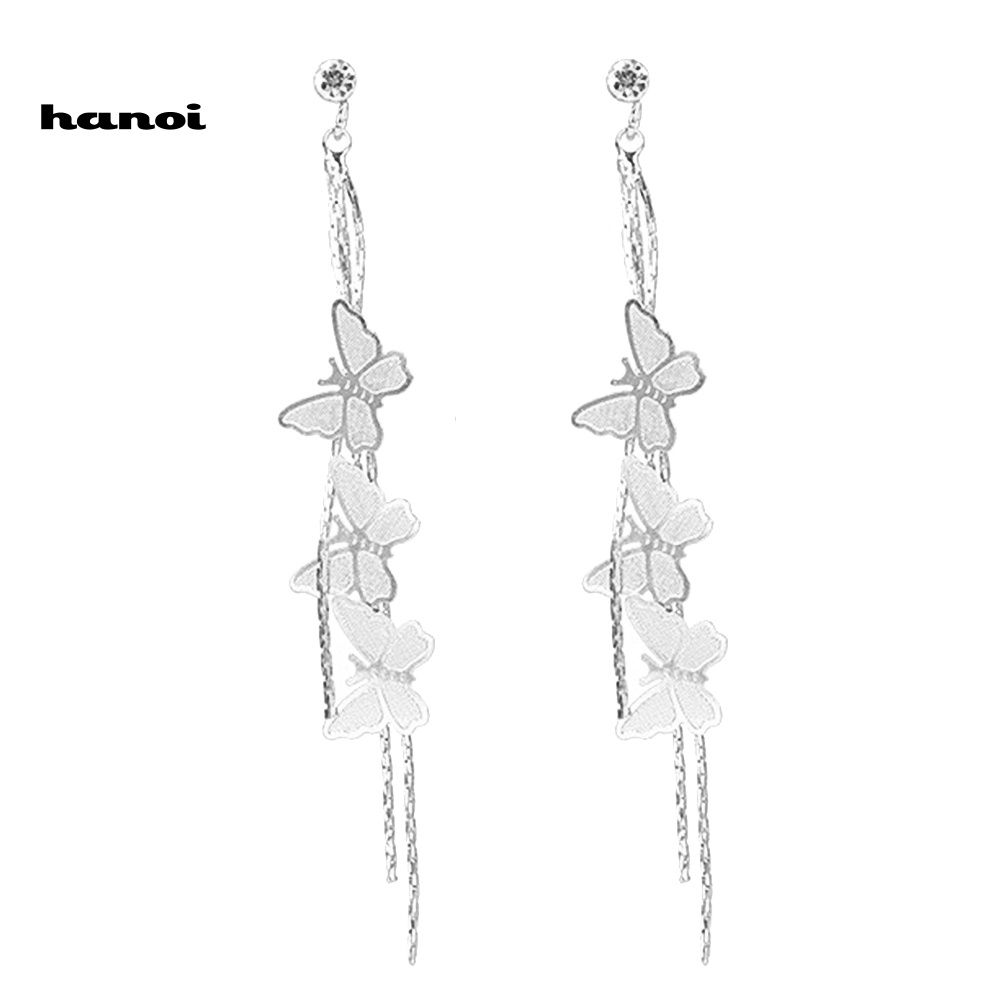 Bông Tai Dài Hình Bướm Đính Đá Thời Trang Cho Nữ